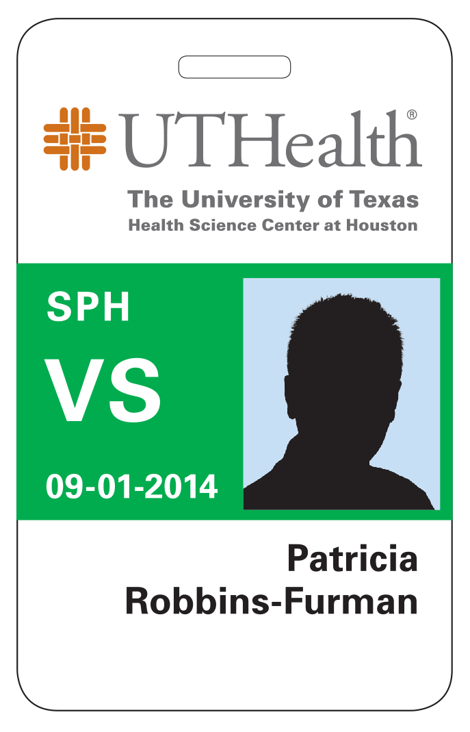 Uthealth访问学生徽章示例与绿色中心块图像