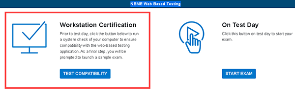 NBME研讨会认证屏幕。