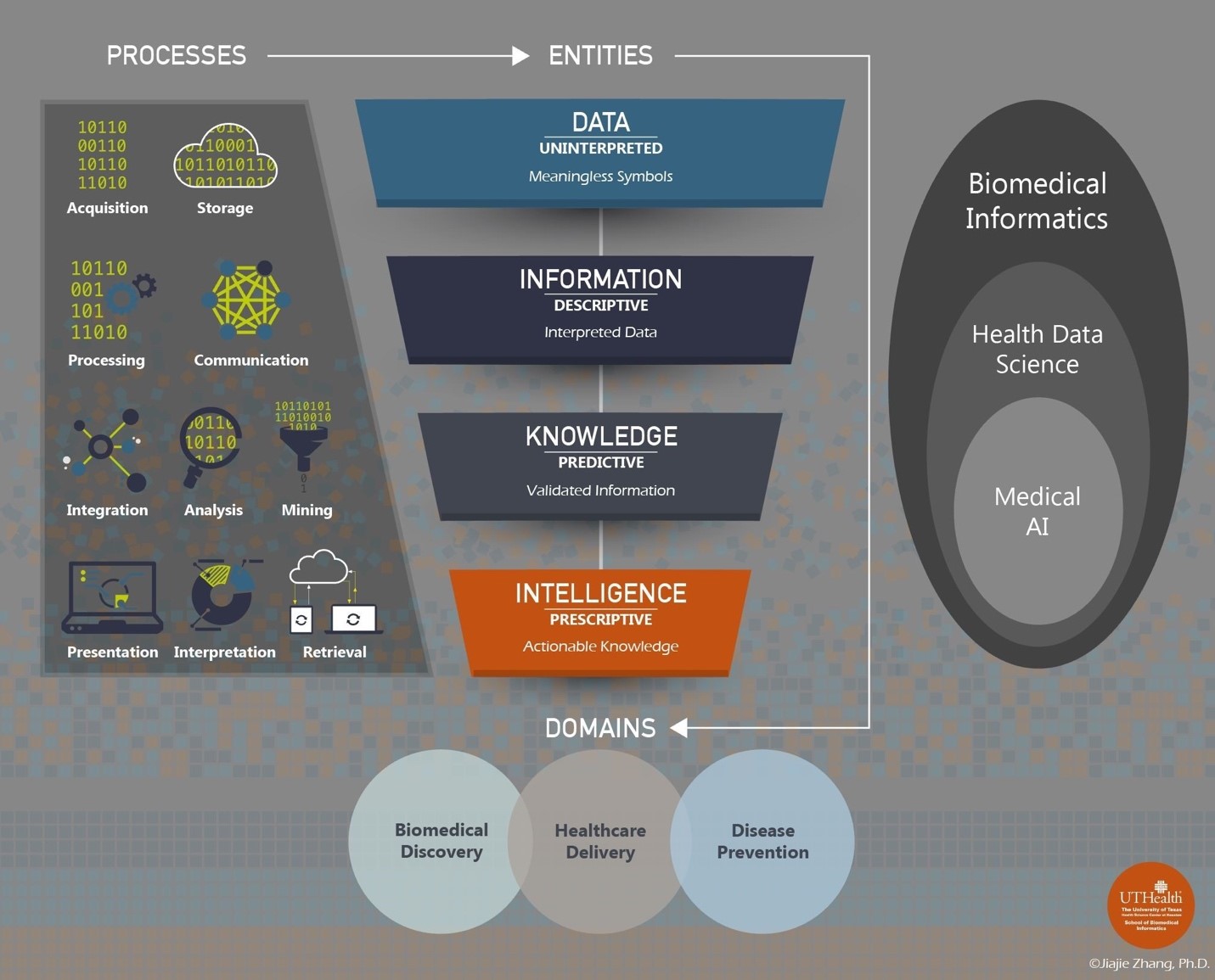 图描述了生物医学信息学，健康数据科学和医学AI之间的关系